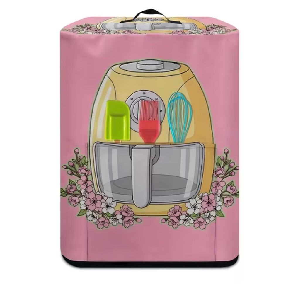 Pink Floral Air Fryer Cover With Pocket Fits 8L Fryers